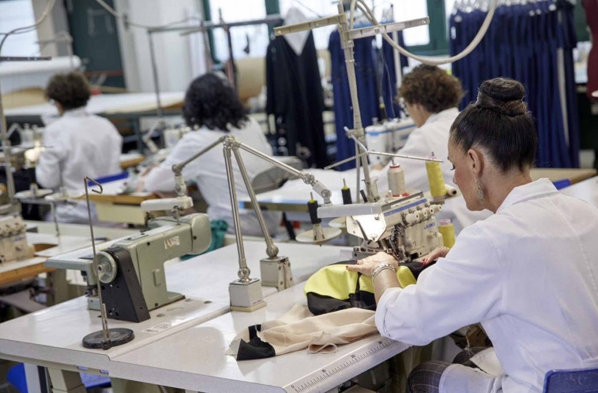 Garments industry workers using sewing machines in Bulgaria